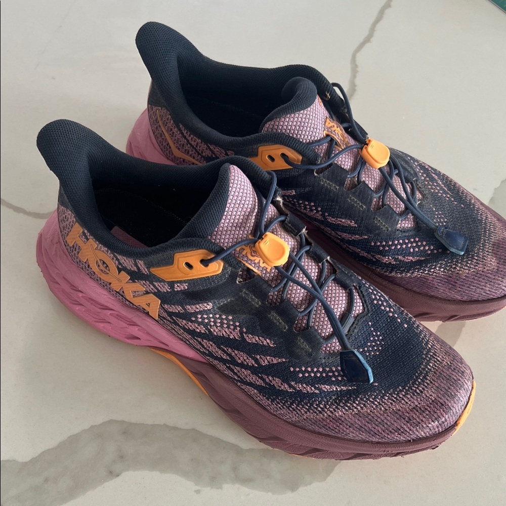 Hoka One One Women's Navy Pink Yellow Trail Running Shoes